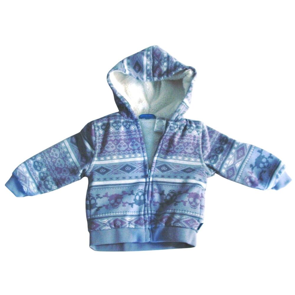 Miniville Boy’s Hoodie Gray Fleece with Blue Purple Winter Designs Size 24 Mos